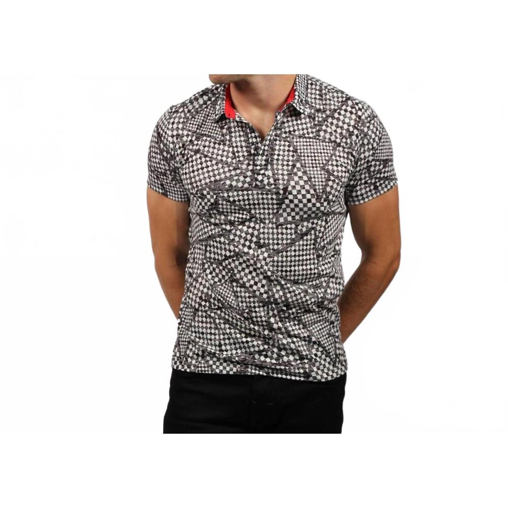 NEW EIGHT X geo print polo shirt in black